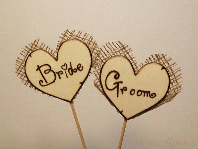 Wood Wedding Cake Toppers Rustic Chic Wedding Hearts Personalized with Date