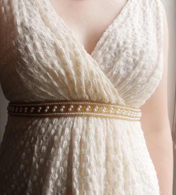 Gold Wedding Belt Grecian Gown Pearl Wedding Dress Sash