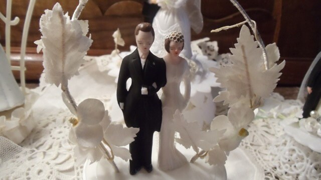 Antique Vintage Wedding Cake Topper 1940's Art Deco Style Bride With Long
