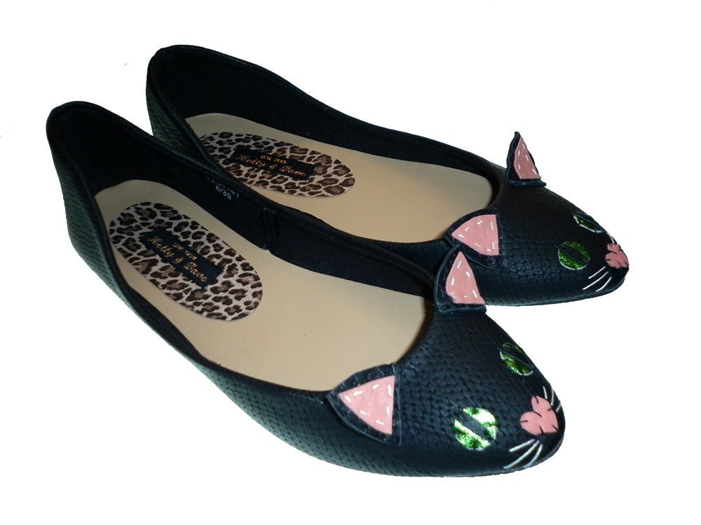 Black Pussy Cat Ballet Pump Shoes Size UK 4 EUR 37