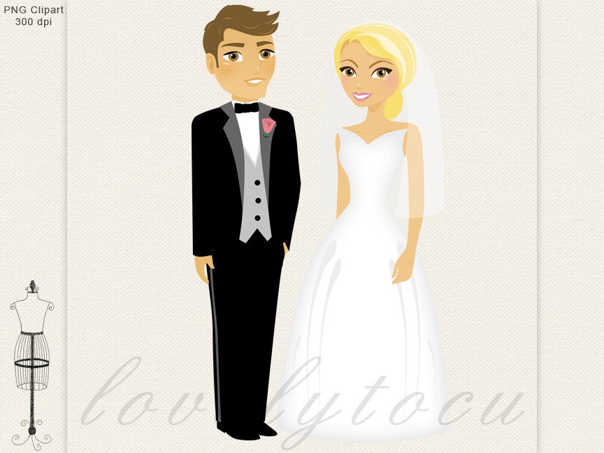 Bride and groom couple digital clipart Perhaps for a wedding cake topper