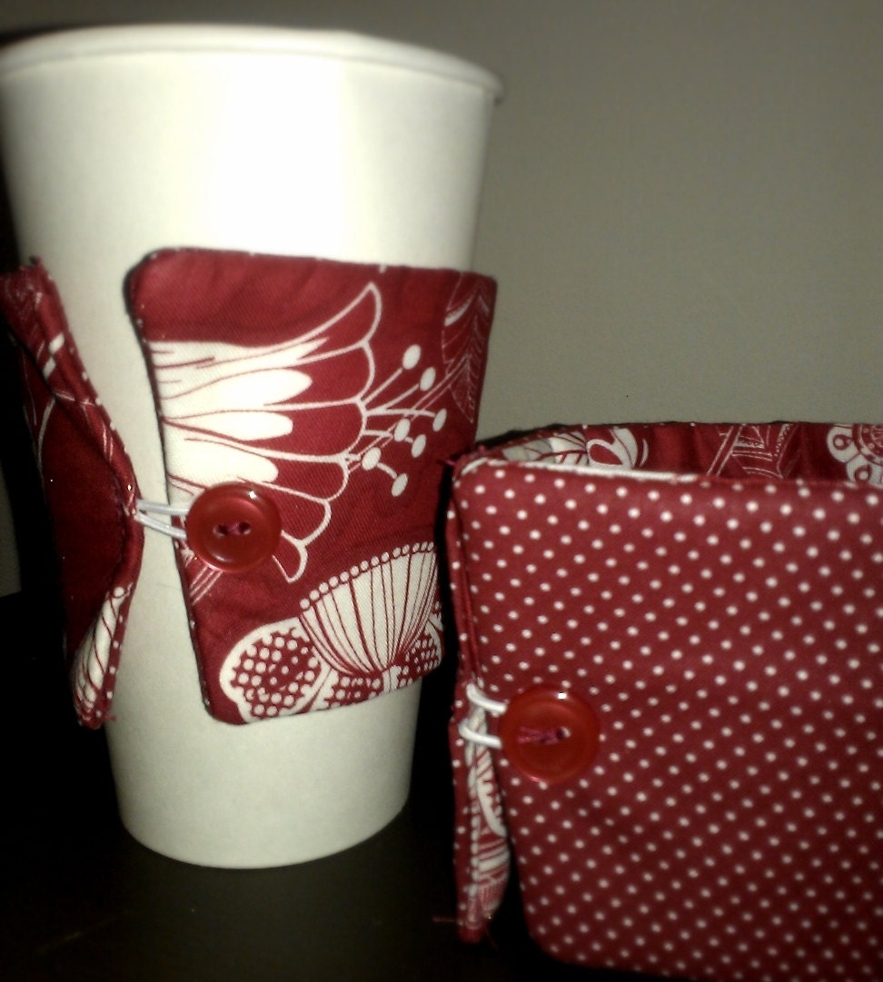 Red & White Reversible Coffee Cup Sleeve