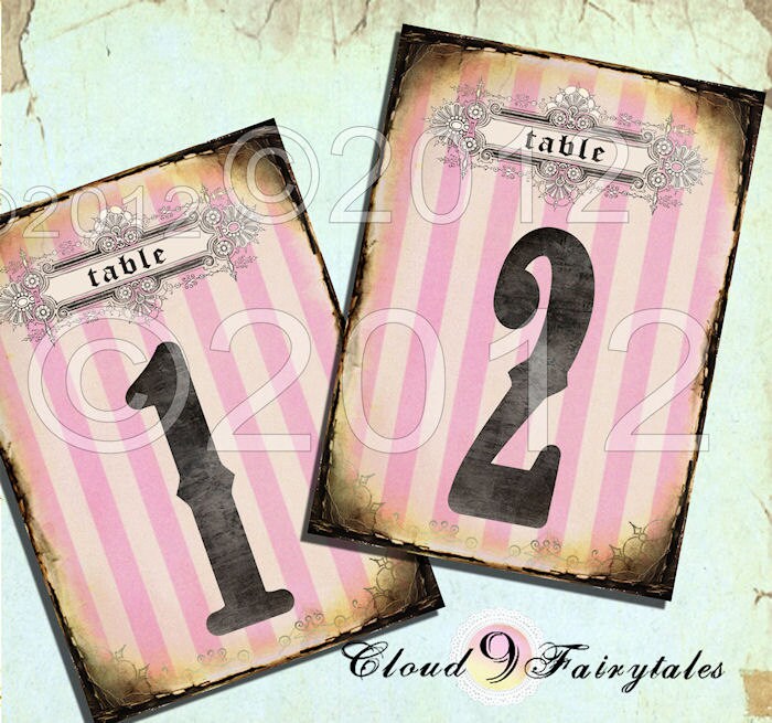 Table Decoration Wedding Numbers Printable Candy Pink Stripes