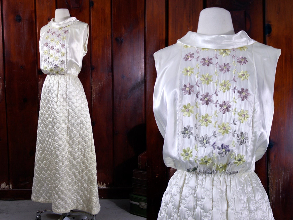 vintage wedding dress boho hippie wedding gown size large 60s 70s 