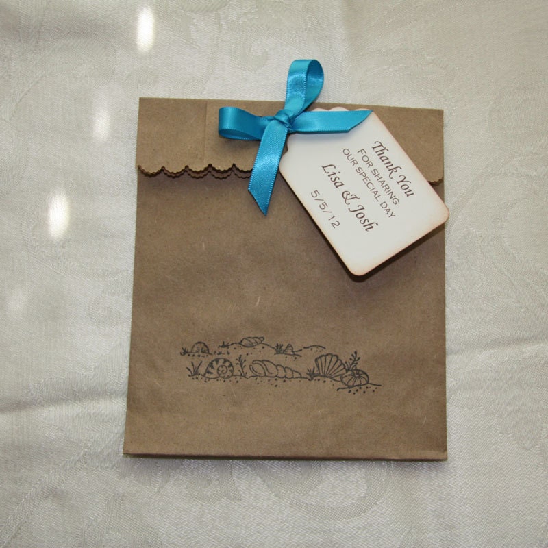 Personalized Beach Wedding Kraft Favor Bags with Ribbon Set of 20