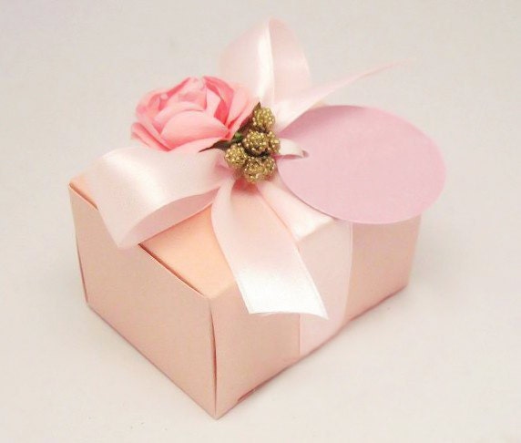 Pink Blush and Gold Berries Wedding Favor Box Qty 100
