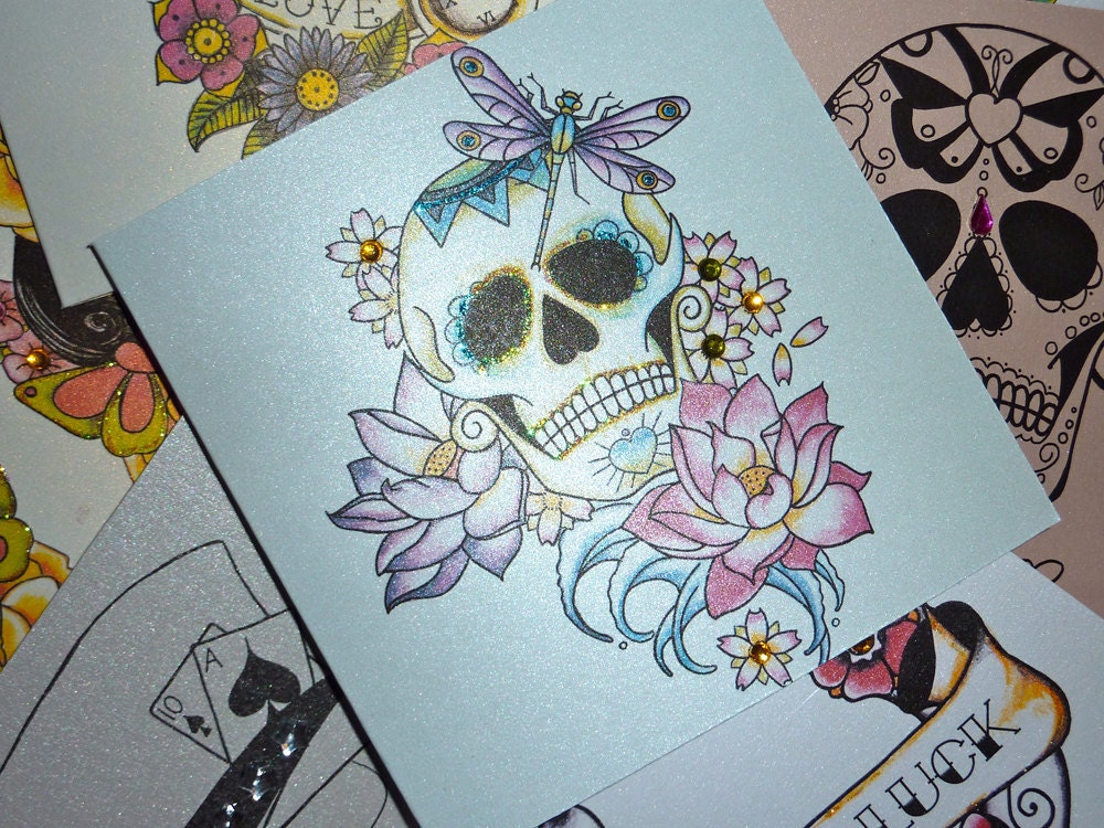 Deliciously delicate tattoo lotus flower and sugar skull luxury handmade 