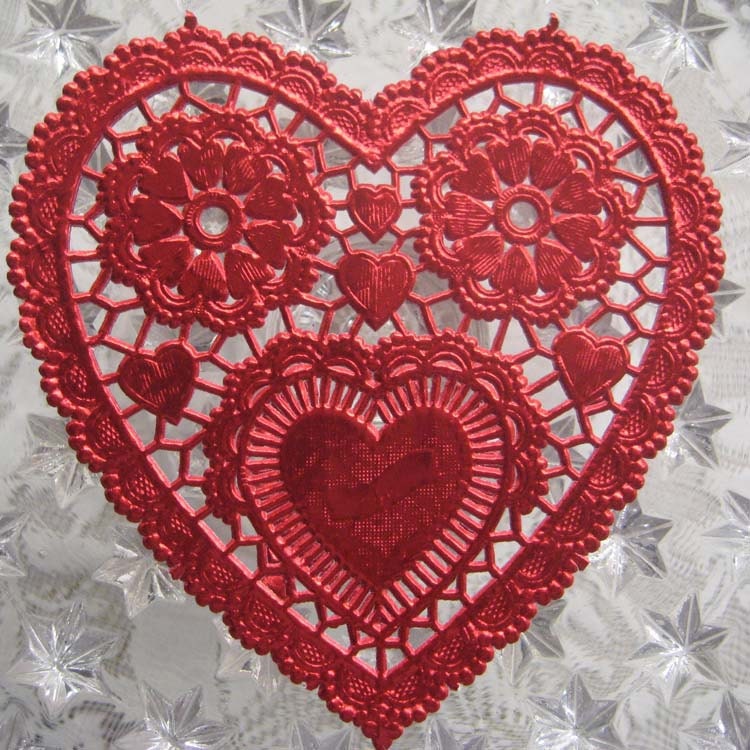 4 Fancy Fancy Paper Lace Red Metallic Doilies Doily Made In USA