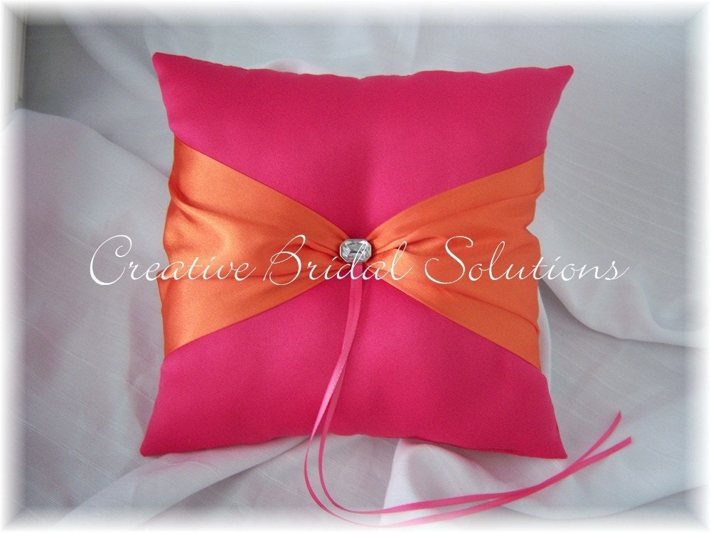 Fuchsia Pink Orange Wedding Ring Bearer Pillow From CreativeBridal