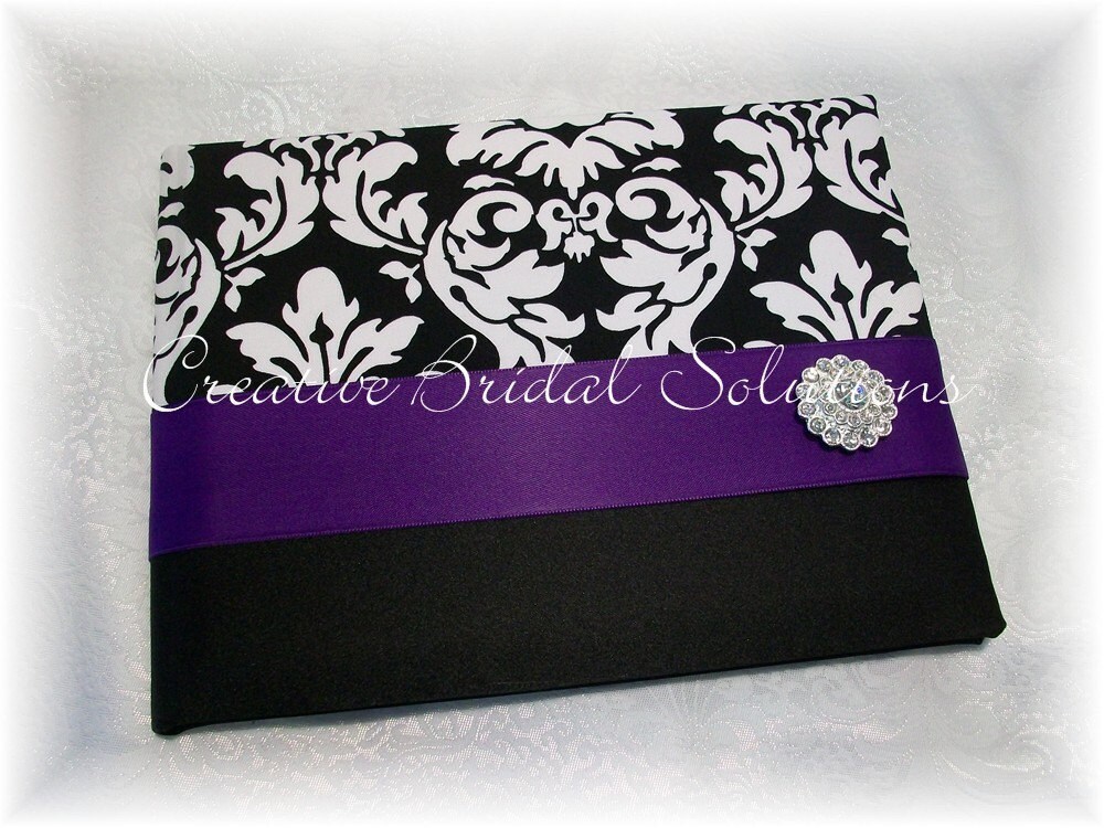 Black and White Damask with Purple Wedding Guest Book From CreativeBridal