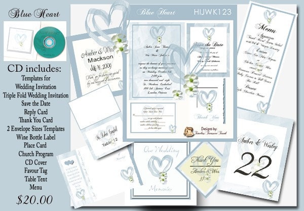 Blue Heart Wedding Invitation Kit on CD Blue Heart Wedding Invitation Kit on CD
