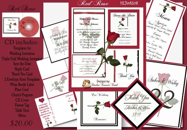 Delux Red Rose Wedding Invitation Kit on CD