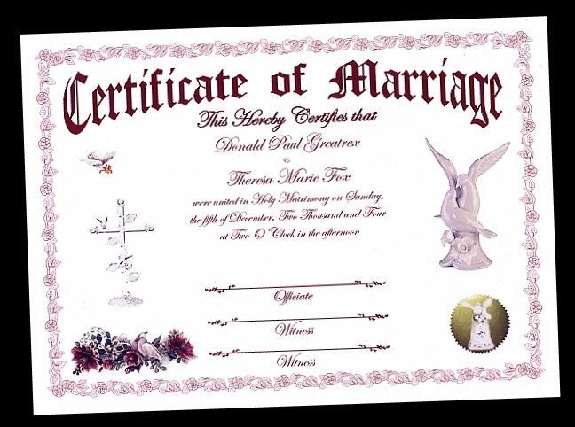 Dove Wedding favors DOVES rings Marriage Certificate From handykane