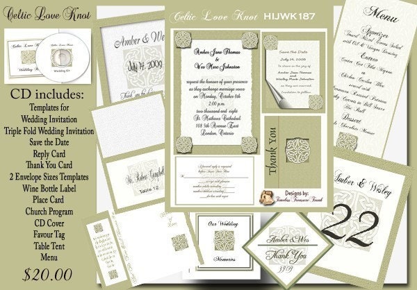 Delux Celtic Love Knot Wedding Invitation Kit on CD