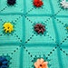 Vintage Afgan Crochet Blanket With Flowers in Aqua