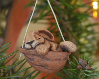 Sleeping Rabbit walnut ornament