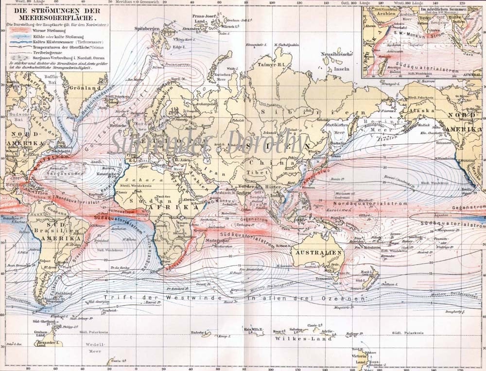 Ocean Air Currents Map World 1903 Global Weather Patterns