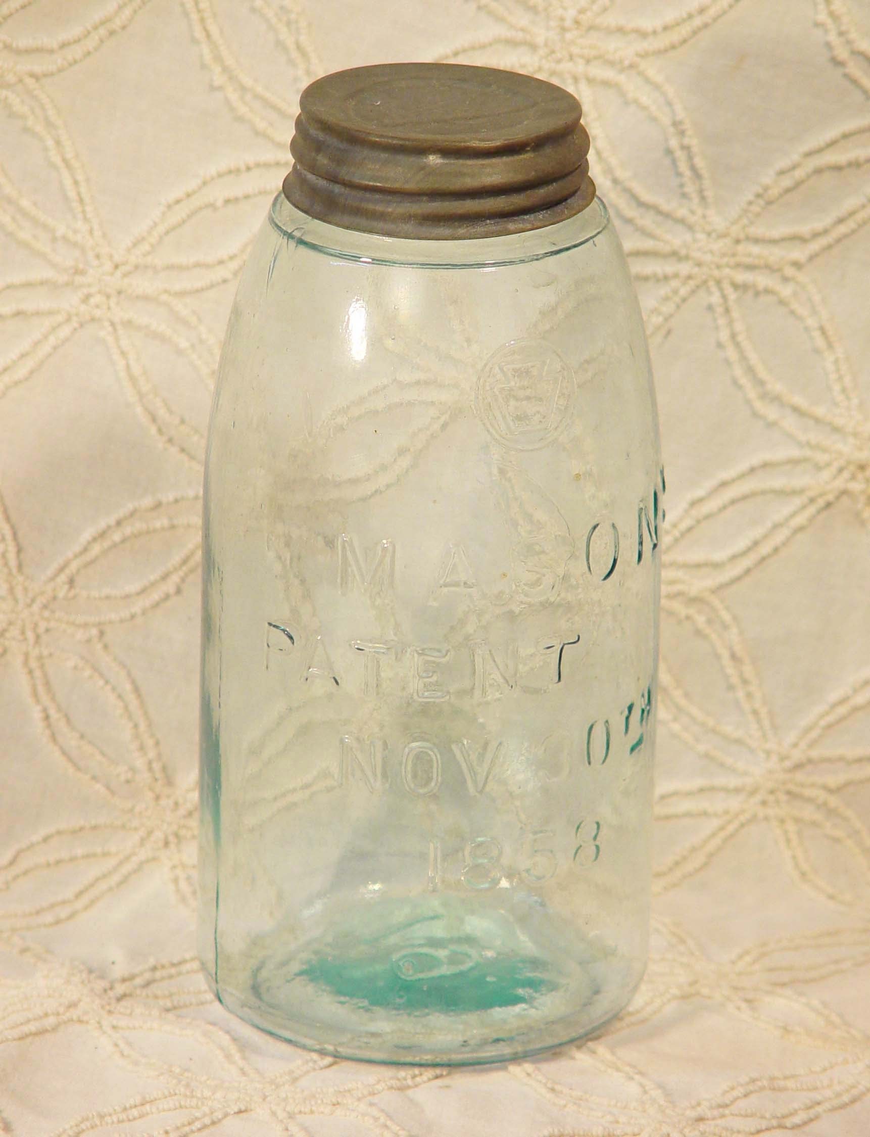 Early Vintage Mason Canning Jar One Quart Zinc Lid Storage