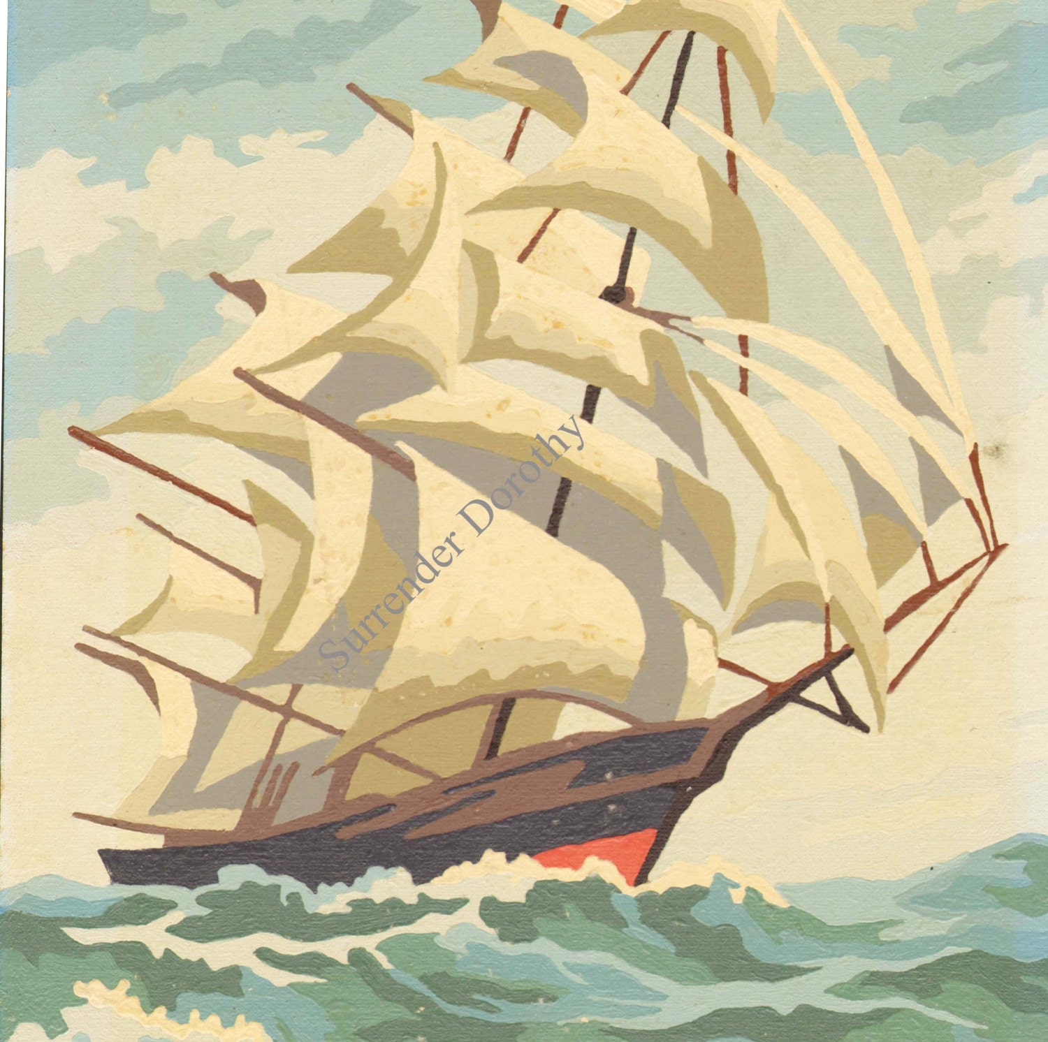 1963 Paint By Number Masterpiece. Clipper Ship In Full Sail
