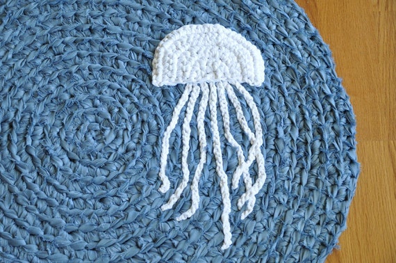 Slate Blue Round Jellyfish Crochet Rug