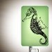 Seahorse Night light of Fused Glass in Seafoam green - Seahorse illustration on glass by Happy Owl - nightlight