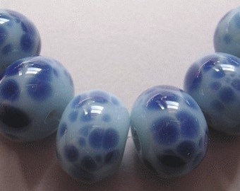 Handmade Glass Blue Lampwork Beads Ericabeads Powder Blue with Steel (6)