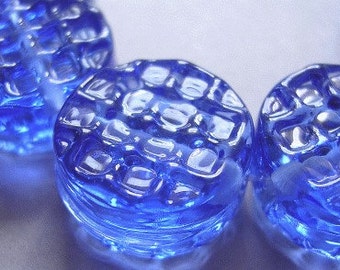 Lampwork Glass Blue Handmade Beads Ericabeads Blue Waffle Tabs (6)