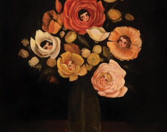 Alice in Wonderland Art from The Black Apple - Still Life with Live Flowers Print 8x10