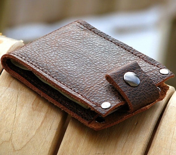 Brown Leather Snap Wallet for Men Billfold bilfold