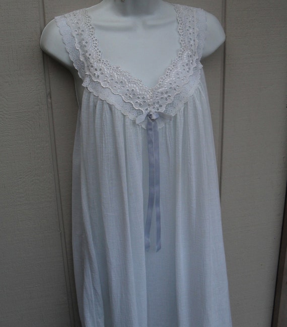 Light aqua cotton gauze Nightgown vintage 80s Victoria Secret