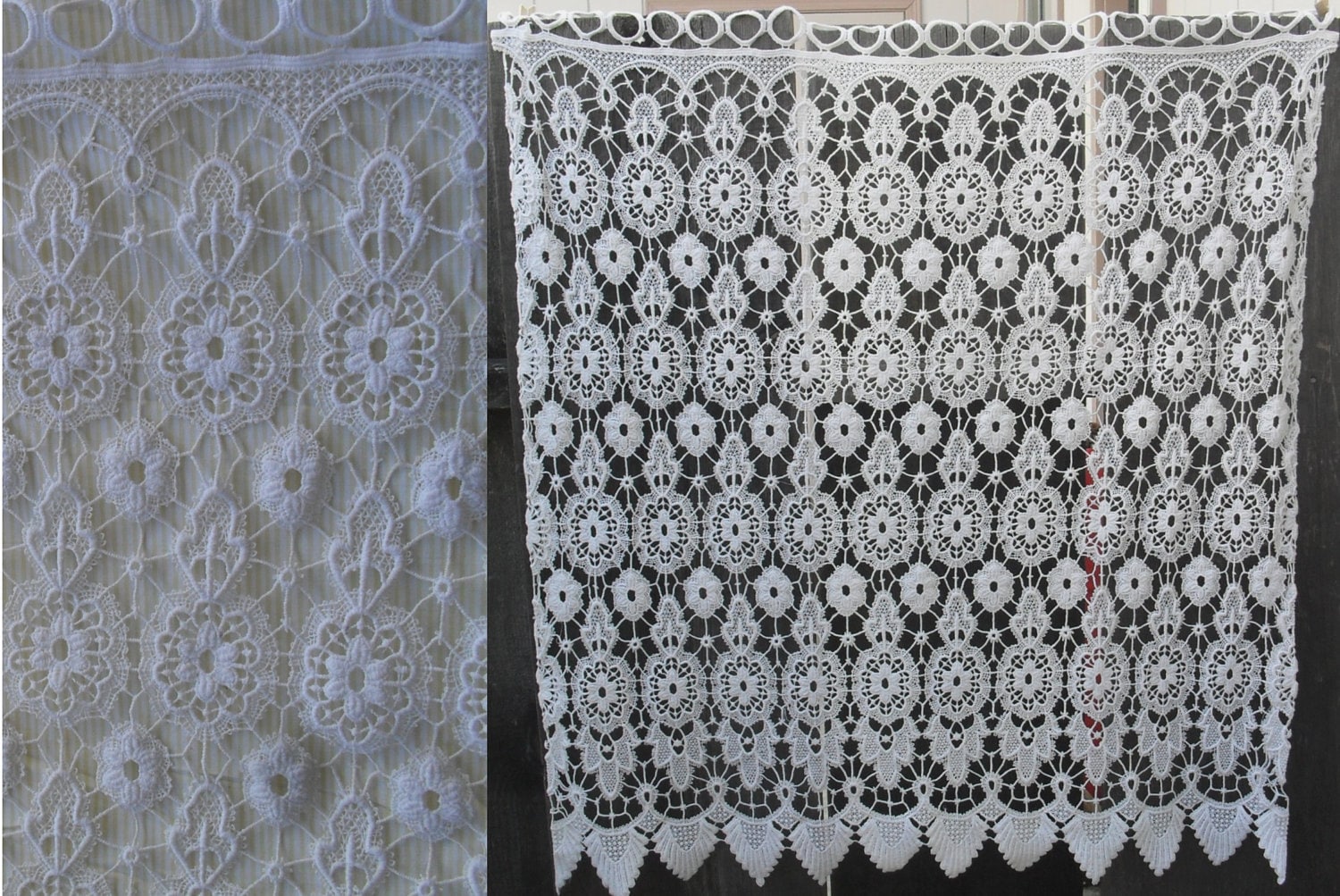 Vintage Cotton TATTING Crochet Lace CURTAIN Panel 34 wide x 38