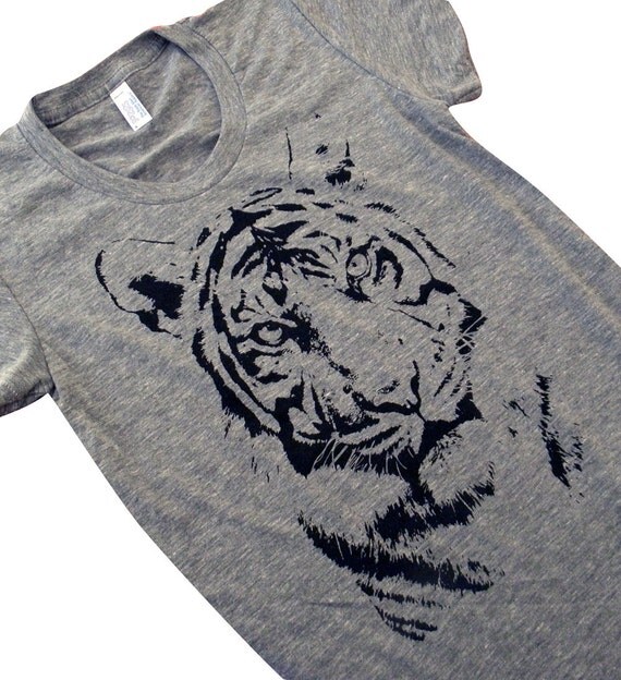 Tiger print on an American Apparel ladies Tri-blend T-shirt