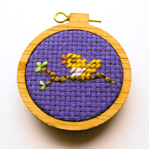 Miniature Needlepoint Embroidery Hoop Yellow Bird Petit