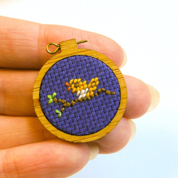 Miniature Needlepoint Embroidery Hoop Yellow Bird Petit