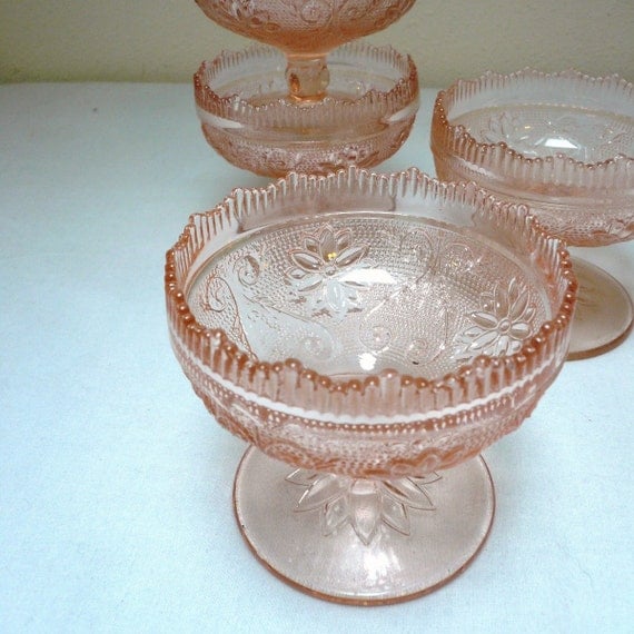 PINK DEPRESSION GLASS Custard Cups / Vintage Sherbert Dishes