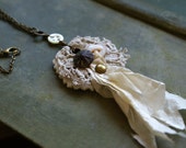 Mixed Media Fabric Rosette Pendant -- Handmade in Ireland
