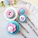 Vintage Button Hair Pin Set, Pink Aqua and Pearls