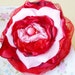 Satin Flower Pin Statement, Beaded Candy Pink Red Petals, in Valentine's Day Colors