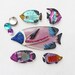 6 Tropical Fish Fridge Magnets - glitter embellished vintage plastic