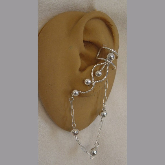 Sterling silver ear cuff Pair with chain