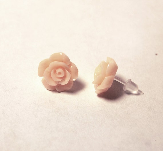 Peachy Rose Earrings for Sensitive Ears by pinkdotties on Etsy