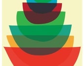 Giclee Bowl Stack Mid Century Modern Kitchen Art Print - Medium 11x14 - Mid Century Modern inspired Mod Art Print