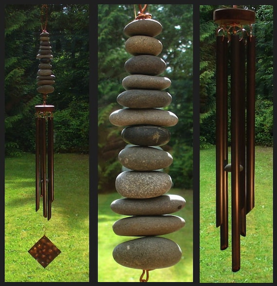 Wind Chime Stone Beach Stone Copper Windchimes Wind