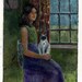 Little Girl with a Siamese Cat in her lap at the Window Original Art Aquatint DelPesco