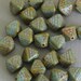 Glass bicone beads: pressed patterned turquoise picasso 6