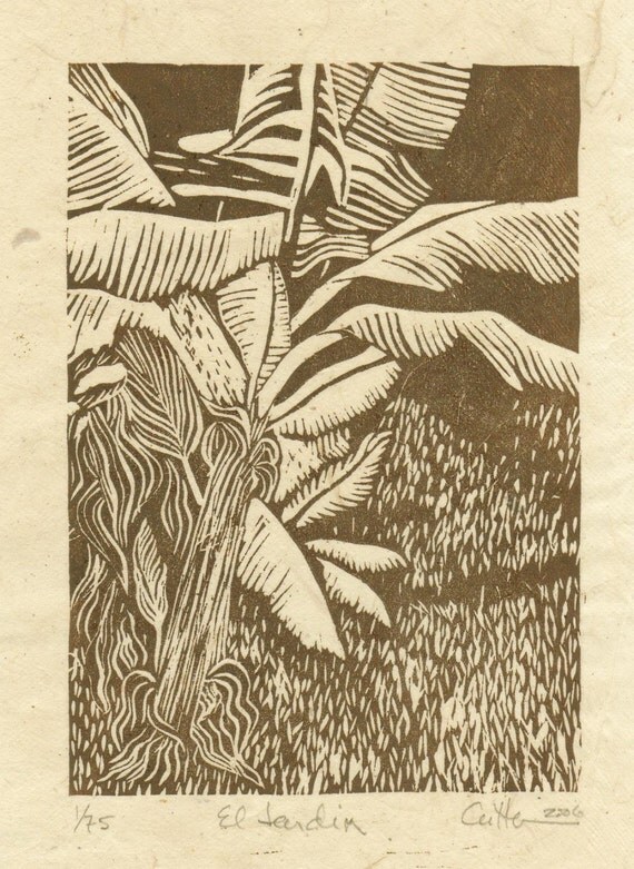 Tropical Garden El Jardin Linocut by DianeCutterFineArt on Etsy