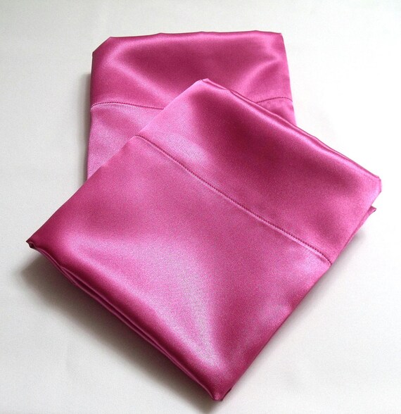 Satin Pillowcases One Pair Standard Sized Hot Pink