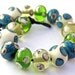 ON SALE Mermaid Jewels Polka Dots Handmade Lampwork Glass Beads - Greens, Blues, Ivory, Organic - SRA (Set of 16 Beads)