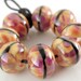 Lampwork Beads - Handmade Lampwork Glass Round Beads - Tutti Fruiti - Pink, Gold, Purple, Orange - SRA (Set of 8 Beads)