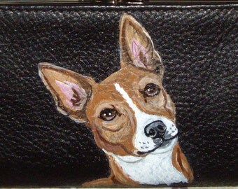 Basenji Dog Custom hand Painted Leather Checkbook Cover checkbook Holder